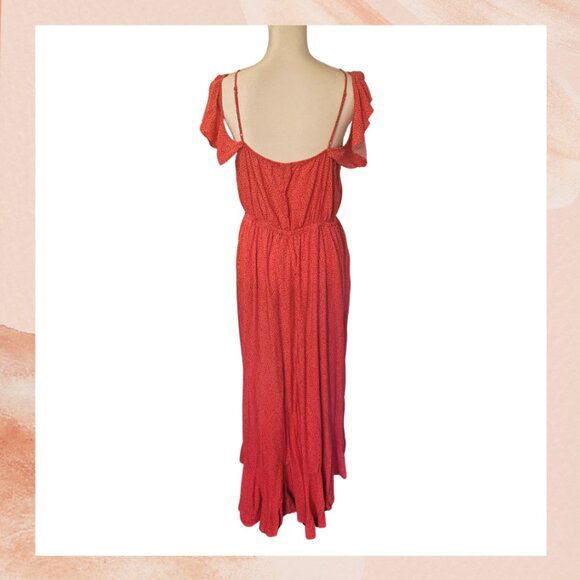 Express Deep Coral Ruffle High-Lo Midi Dress - Picture 4 of 6